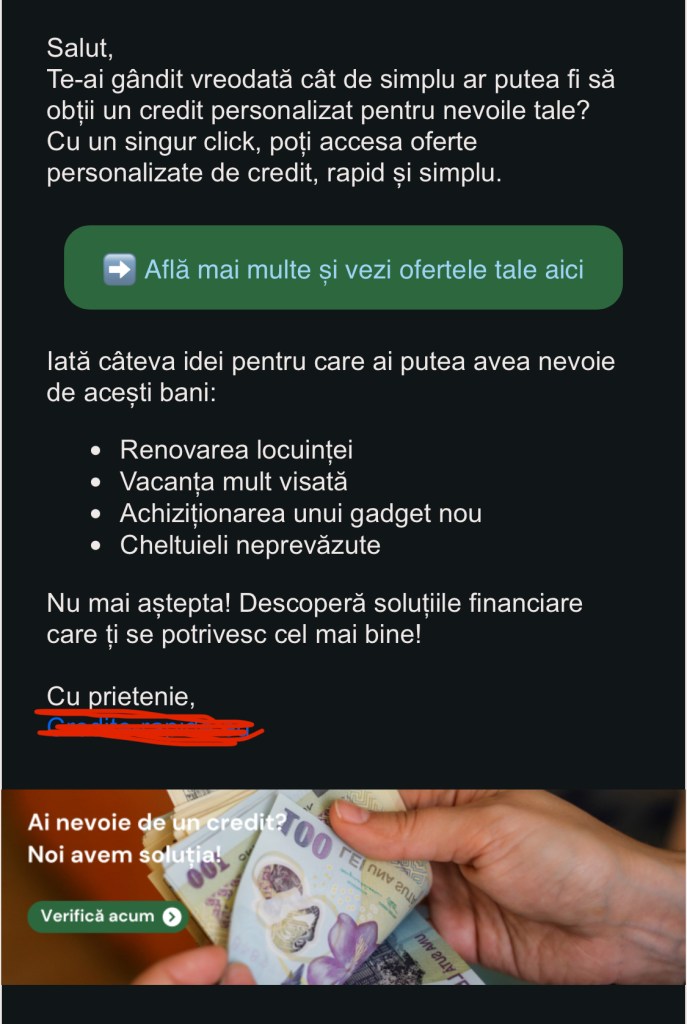 Mailul despre credite
