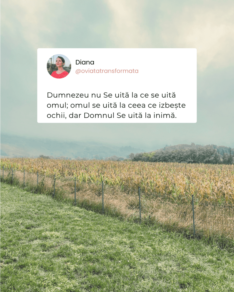 Domnul nu Se uită la ce se uită omul; omul se uită la ceea ce izbește ochii, dar Domnul Se uită la inimă
